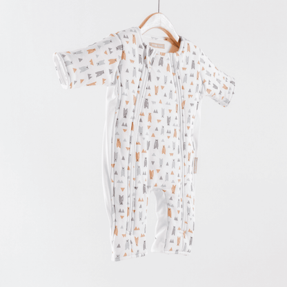 Baby transitional swaddle with animal pattern on a white background
