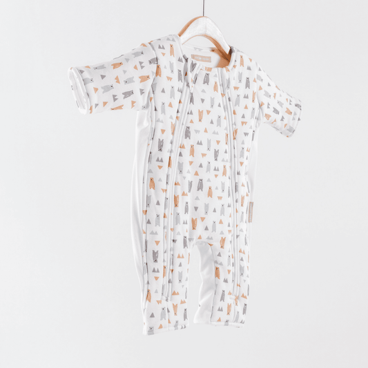 Baby transitional swaddle with animal pattern on a white background