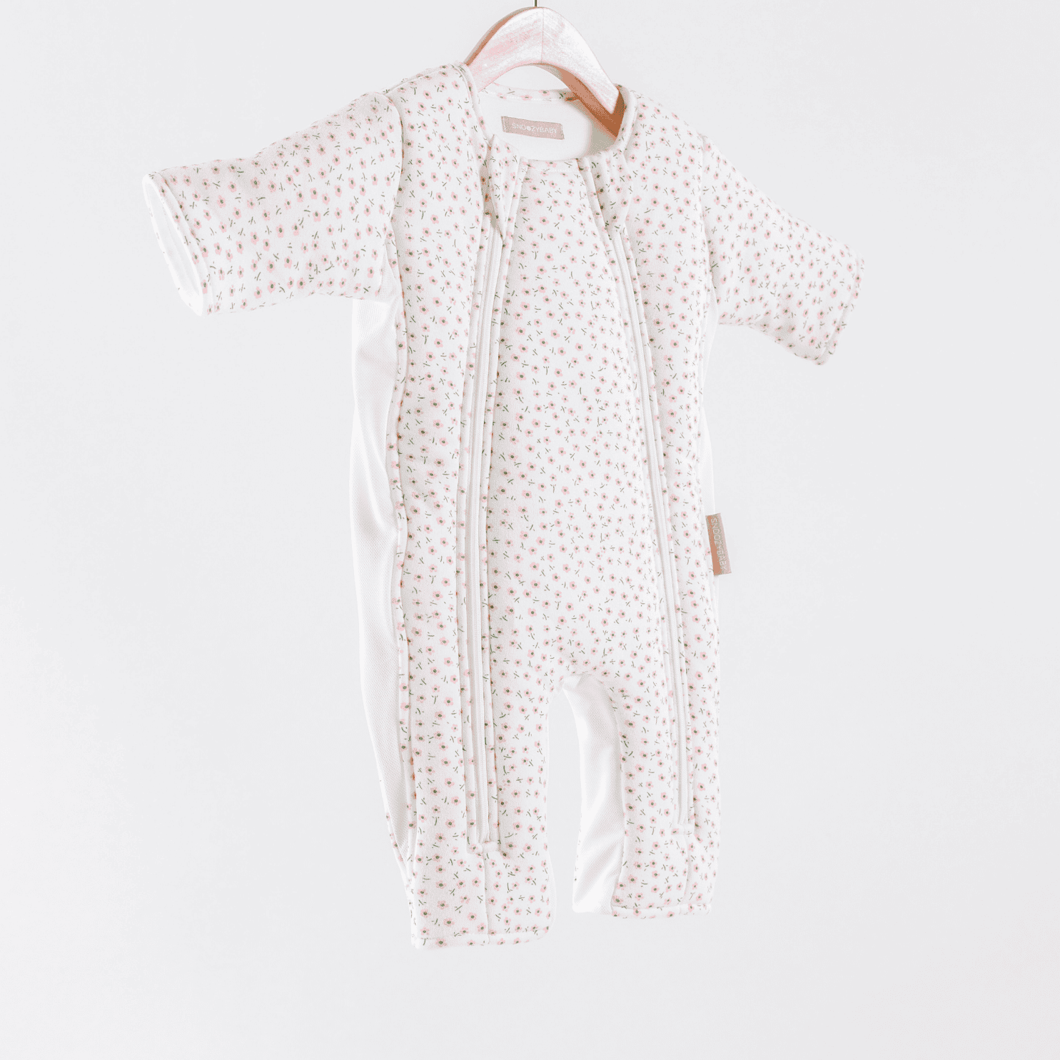 Girls Sleepsuit 3-6 months in pink flower print on white background