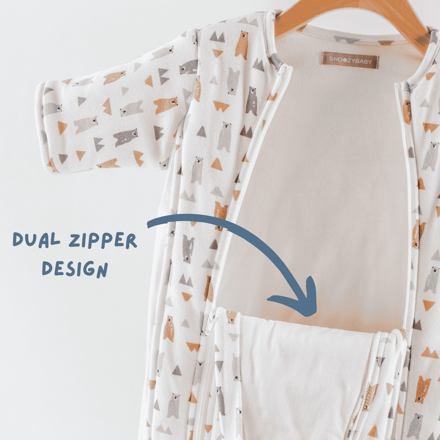 3-6months swaddle transition with dual zipper design in forest animal print. 